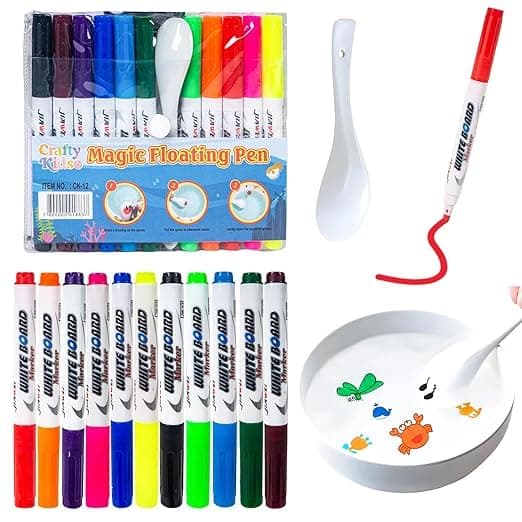11 Pcs Magical Water Pens | Floating Ink Marker Pen Set for Kids | Water Drawing Kit with Ceramic Spoon | Water-Based Doodle Markers for Drawing | Multicolor