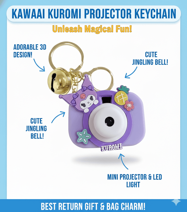 Mini Camera Projector Keychain (Pack of 1) | Kawaii Toy Keyring with LED Light & Bell | Best Return Gifts for Kids & Girls | Assorted Theme