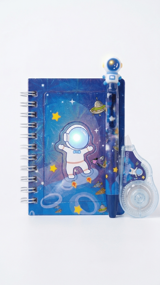 Astronaut Space Theme Stationery Gift Set - Spiral Diary, Matching Pen, and Correction Tape for Kids & Students