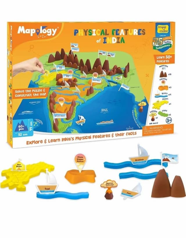 Imagimake 3D Physical Features India Puzzle for Kids - Play & Learn